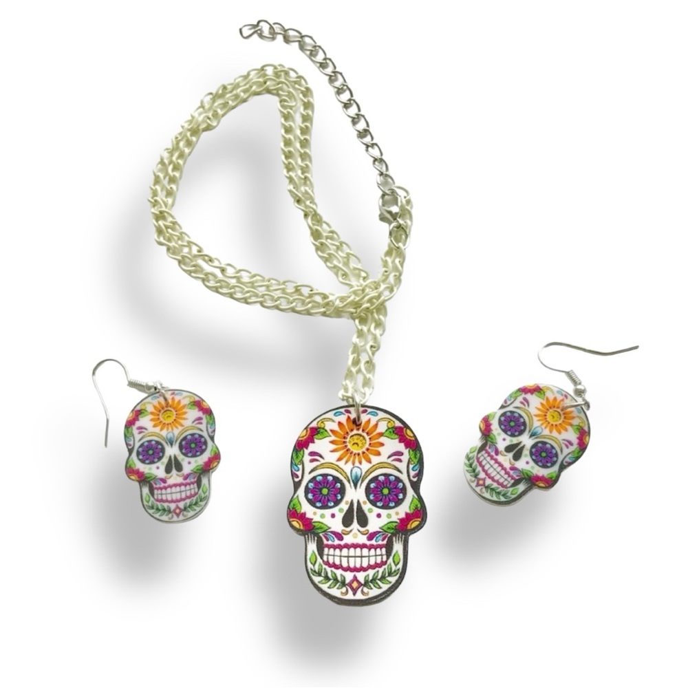 Halloween Day of the Dead Skull earrings necklace